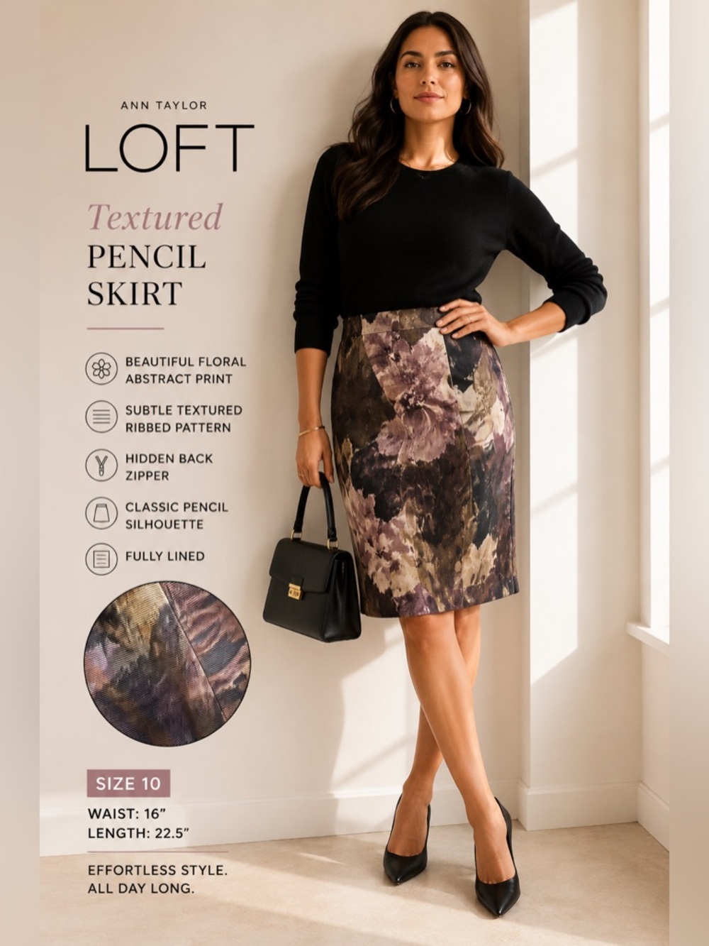 LOFT Textured Floral‎ Pencil Skirt | Size 10 | NWT Ribbed Abstract Print Skirt